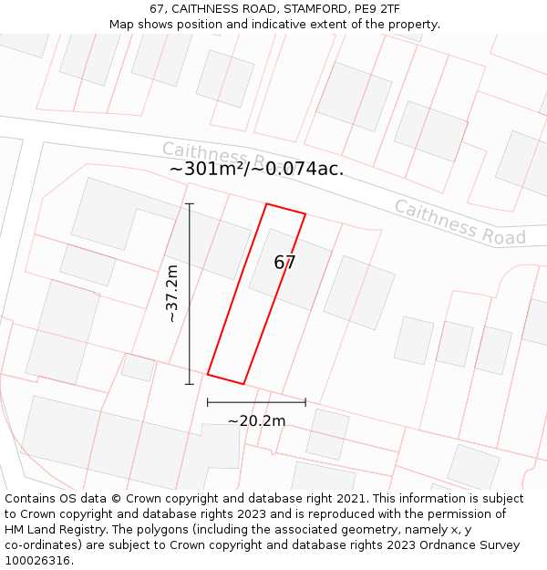 67, CAITHNESS ROAD, STAMFORD, PE9 2TF: Plot and title map