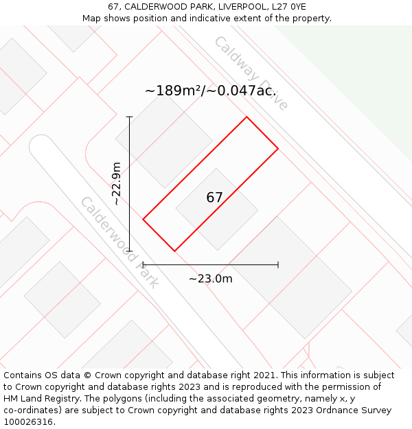 67, CALDERWOOD PARK, LIVERPOOL, L27 0YE: Plot and title map