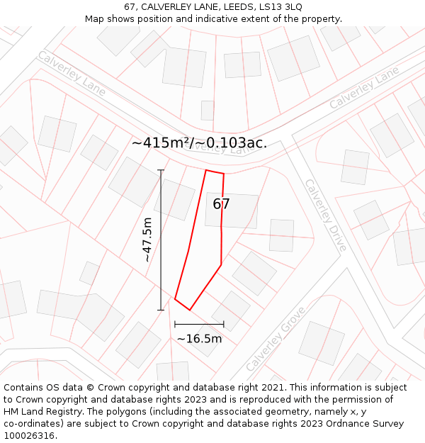 67, CALVERLEY LANE, LEEDS, LS13 3LQ: Plot and title map