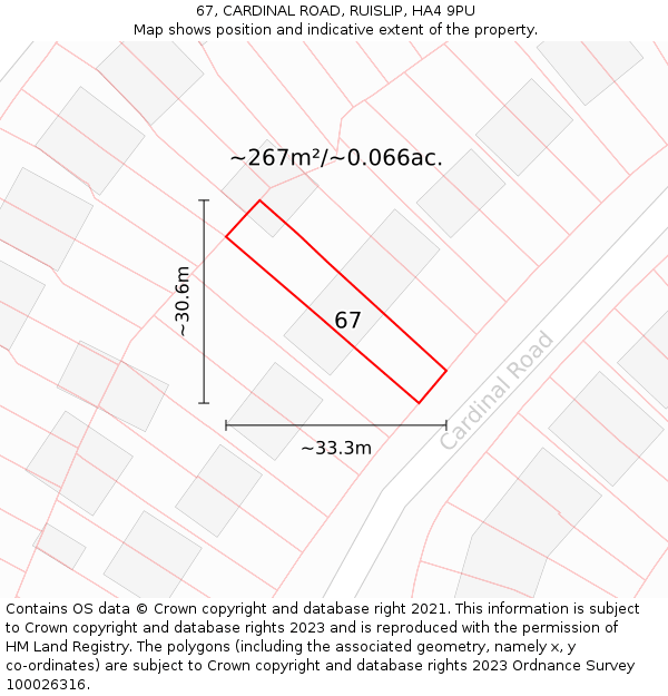 67, CARDINAL ROAD, RUISLIP, HA4 9PU: Plot and title map