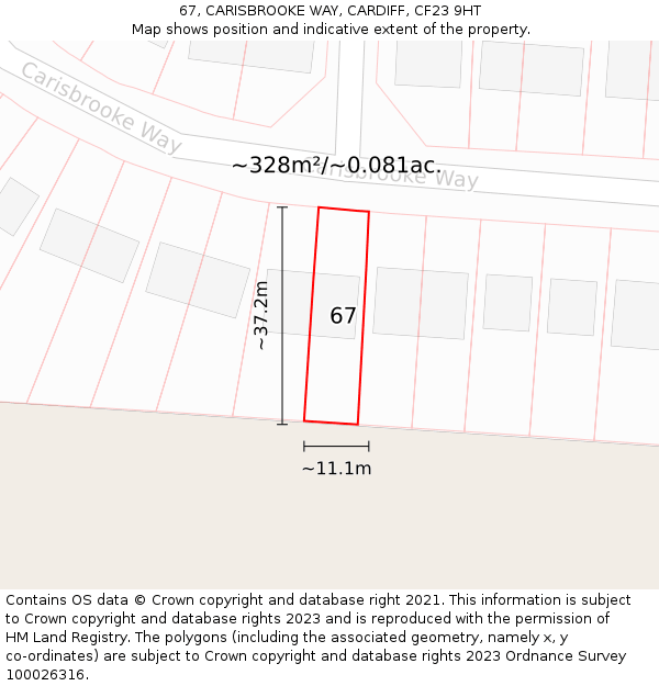 67, CARISBROOKE WAY, CARDIFF, CF23 9HT: Plot and title map
