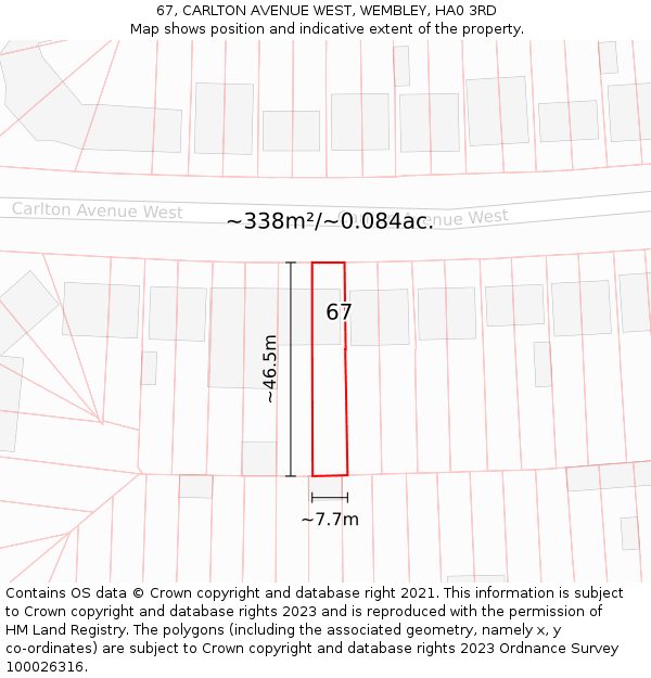 67, CARLTON AVENUE WEST, WEMBLEY, HA0 3RD: Plot and title map