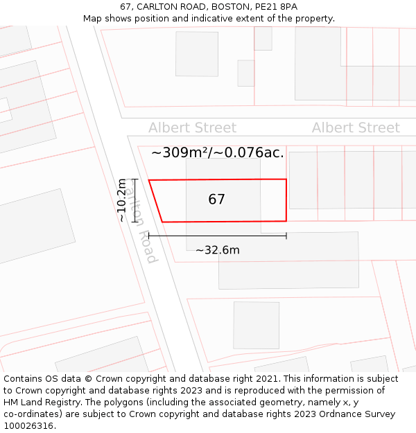 67, CARLTON ROAD, BOSTON, PE21 8PA: Plot and title map