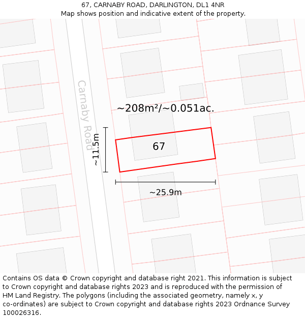 67, CARNABY ROAD, DARLINGTON, DL1 4NR: Plot and title map