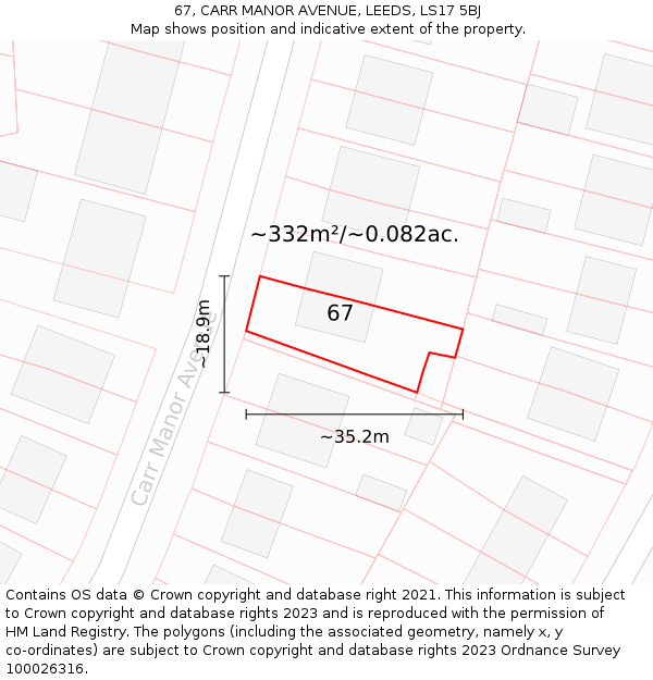 67, CARR MANOR AVENUE, LEEDS, LS17 5BJ: Plot and title map