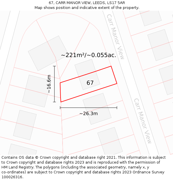 67, CARR MANOR VIEW, LEEDS, LS17 5AR: Plot and title map