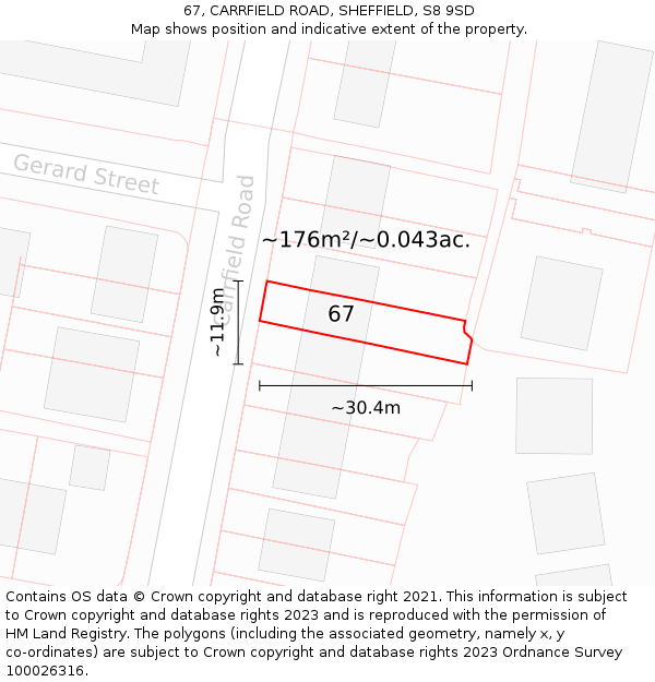 67, CARRFIELD ROAD, SHEFFIELD, S8 9SD: Plot and title map