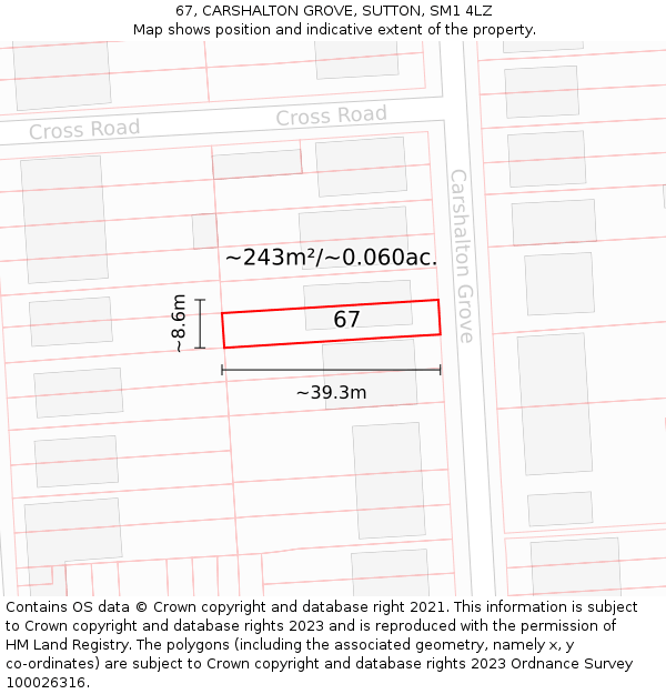 67, CARSHALTON GROVE, SUTTON, SM1 4LZ: Plot and title map