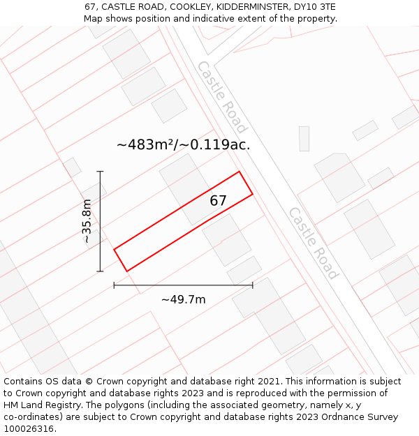 67, CASTLE ROAD, COOKLEY, KIDDERMINSTER, DY10 3TE: Plot and title map
