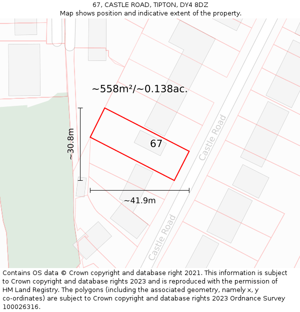 67, CASTLE ROAD, TIPTON, DY4 8DZ: Plot and title map