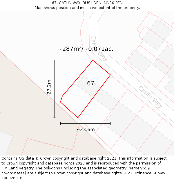67, CATLIN WAY, RUSHDEN, NN10 9FN: Plot and title map