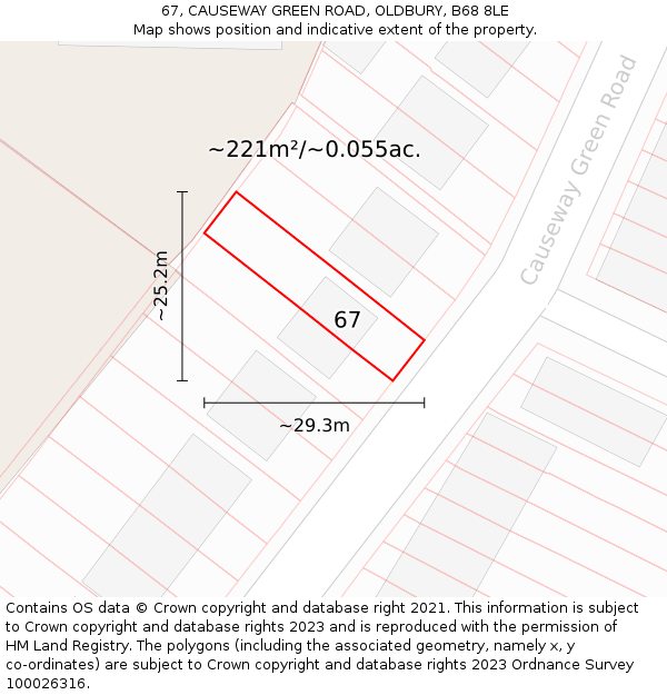 67, CAUSEWAY GREEN ROAD, OLDBURY, B68 8LE: Plot and title map