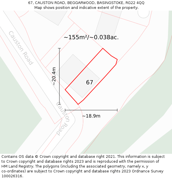 67, CAUSTON ROAD, BEGGARWOOD, BASINGSTOKE, RG22 4QQ: Plot and title map