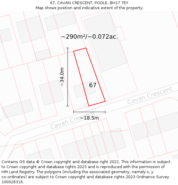 67, CAVAN CRESCENT, POOLE, BH17 7EY: Plot and title map