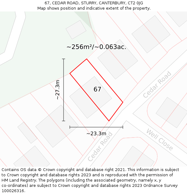 67, CEDAR ROAD, STURRY, CANTERBURY, CT2 0JG: Plot and title map