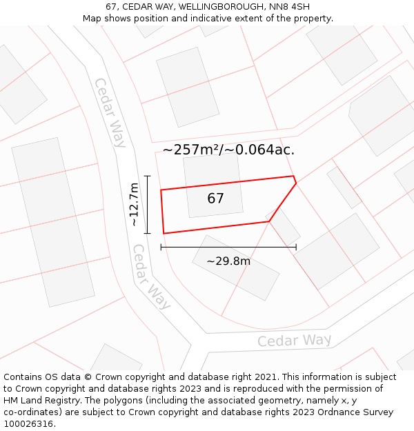 67, CEDAR WAY, WELLINGBOROUGH, NN8 4SH: Plot and title map