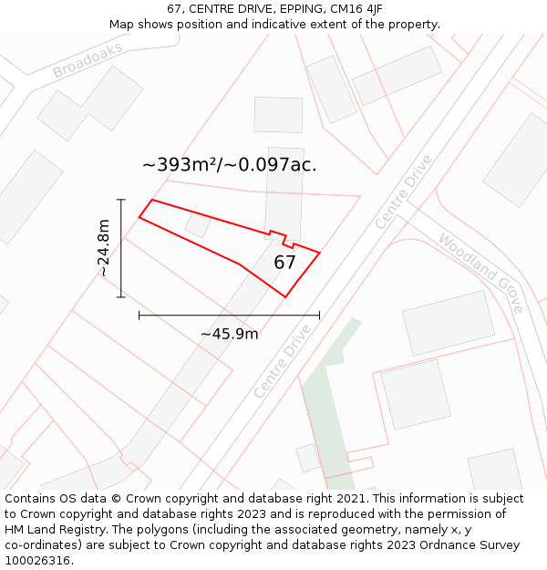 67, CENTRE DRIVE, EPPING, CM16 4JF: Plot and title map