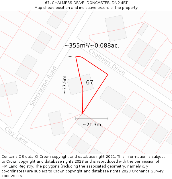 67, CHALMERS DRIVE, DONCASTER, DN2 4RT: Plot and title map