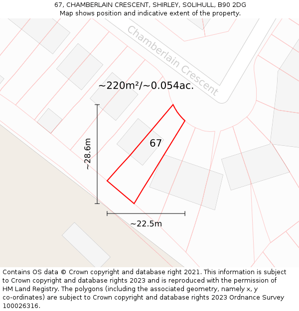 67, CHAMBERLAIN CRESCENT, SHIRLEY, SOLIHULL, B90 2DG: Plot and title map