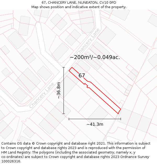 67, CHANCERY LANE, NUNEATON, CV10 0PD: Plot and title map