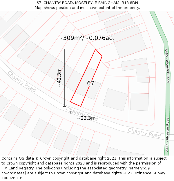 67, CHANTRY ROAD, MOSELEY, BIRMINGHAM, B13 8DN: Plot and title map