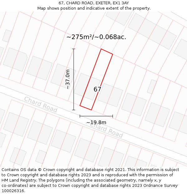 67, CHARD ROAD, EXETER, EX1 3AY: Plot and title map