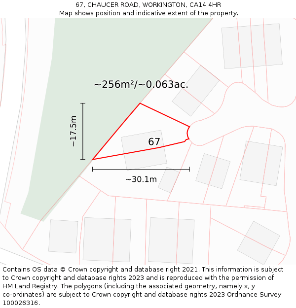 67, CHAUCER ROAD, WORKINGTON, CA14 4HR: Plot and title map
