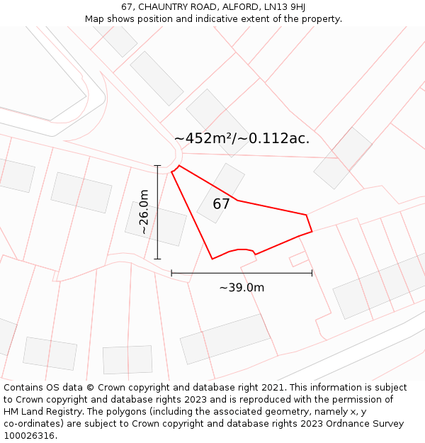 67, CHAUNTRY ROAD, ALFORD, LN13 9HJ: Plot and title map