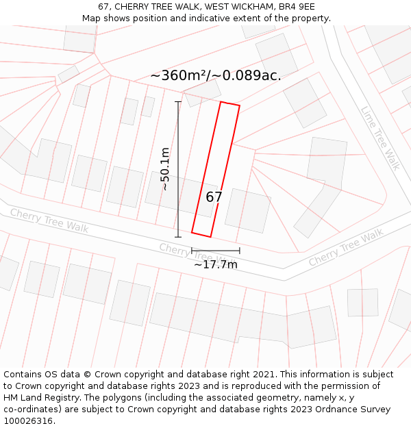 67, CHERRY TREE WALK, WEST WICKHAM, BR4 9EE: Plot and title map