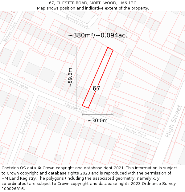 67, CHESTER ROAD, NORTHWOOD, HA6 1BG: Plot and title map
