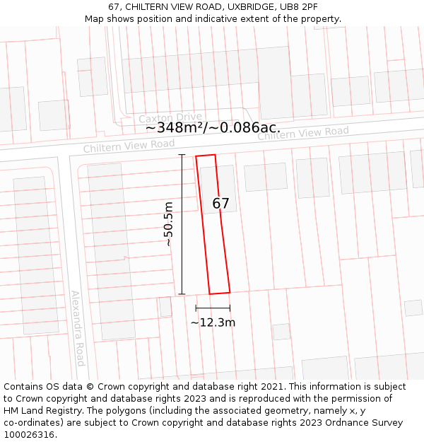 67, CHILTERN VIEW ROAD, UXBRIDGE, UB8 2PF: Plot and title map
