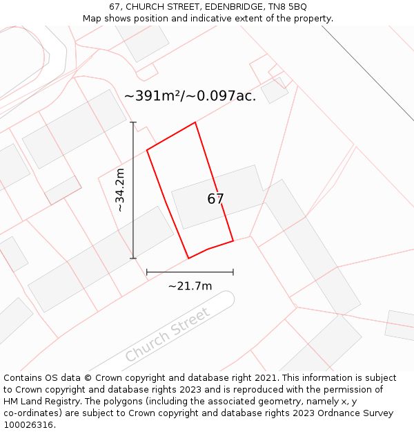 67, CHURCH STREET, EDENBRIDGE, TN8 5BQ: Plot and title map