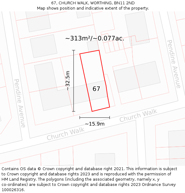 67, CHURCH WALK, WORTHING, BN11 2ND: Plot and title map