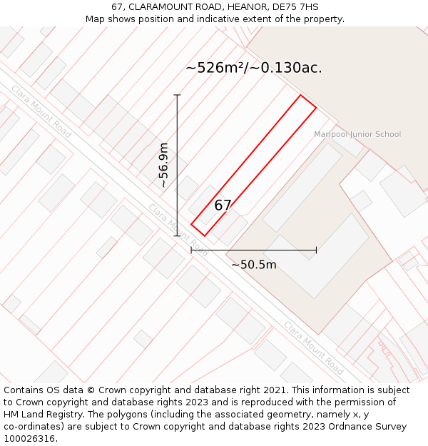 67, CLARAMOUNT ROAD, HEANOR, DE75 7HS: Plot and title map