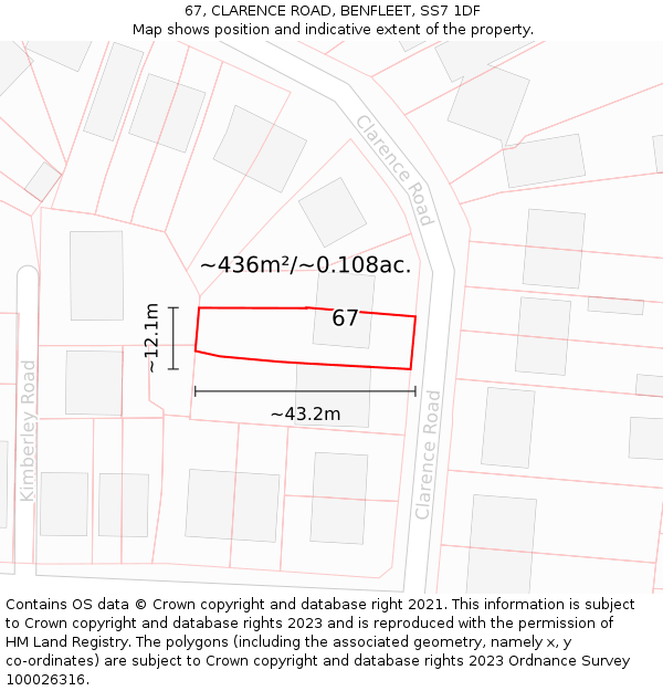 67, CLARENCE ROAD, BENFLEET, SS7 1DF: Plot and title map