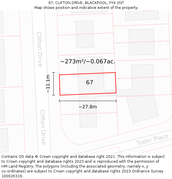 67, CLIFTON DRIVE, BLACKPOOL, FY4 1NT: Plot and title map