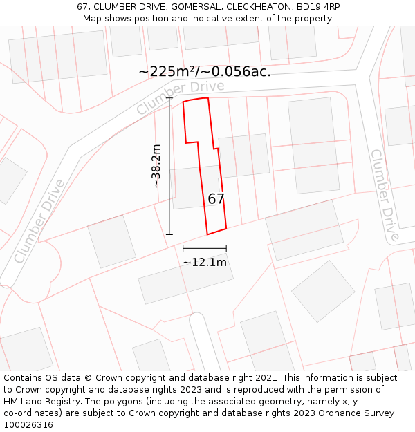 67, CLUMBER DRIVE, GOMERSAL, CLECKHEATON, BD19 4RP: Plot and title map