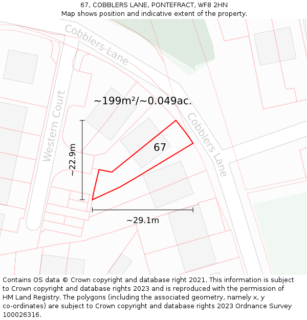 67, COBBLERS LANE, PONTEFRACT, WF8 2HN: Plot and title map
