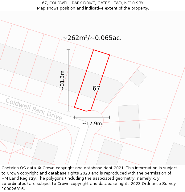 67, COLDWELL PARK DRIVE, GATESHEAD, NE10 9BY: Plot and title map