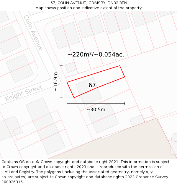 67, COLIN AVENUE, GRIMSBY, DN32 8EN: Plot and title map