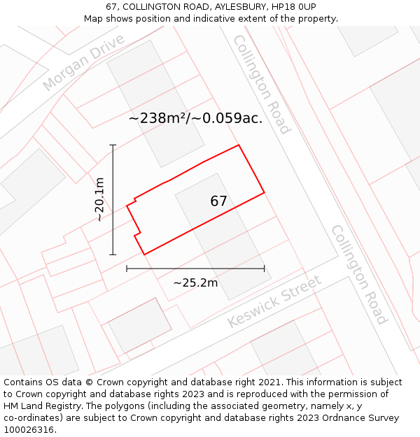 67, COLLINGTON ROAD, AYLESBURY, HP18 0UP: Plot and title map