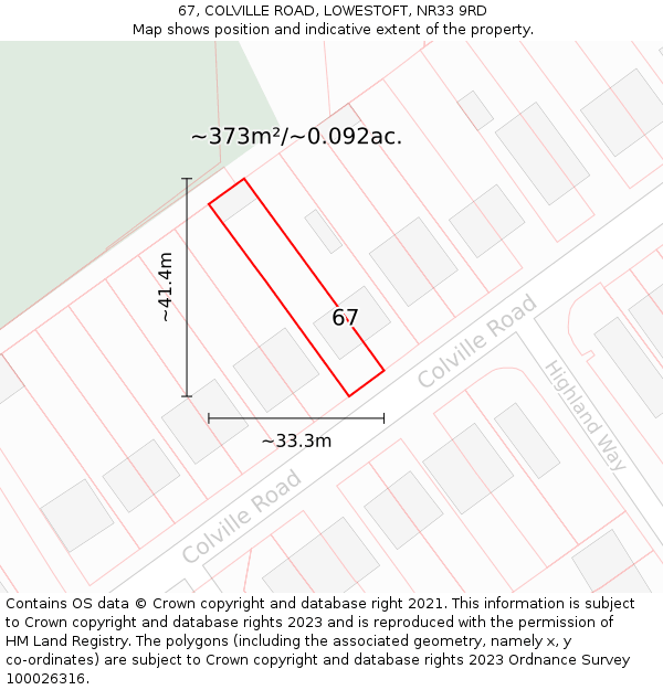 67, COLVILLE ROAD, LOWESTOFT, NR33 9RD: Plot and title map