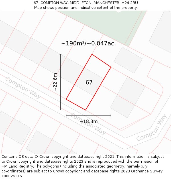 67, COMPTON WAY, MIDDLETON, MANCHESTER, M24 2BU: Plot and title map