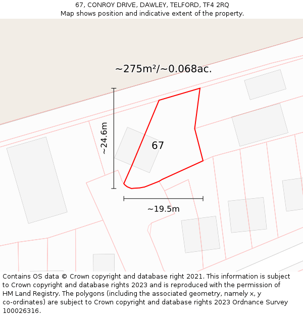 67, CONROY DRIVE, DAWLEY, TELFORD, TF4 2RQ: Plot and title map