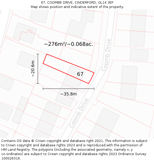 67, COOMBE DRIVE, CINDERFORD, GL14 3EF: Plot and title map