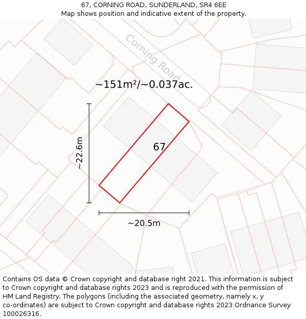 67, CORNING ROAD, SUNDERLAND, SR4 6EE: Plot and title map