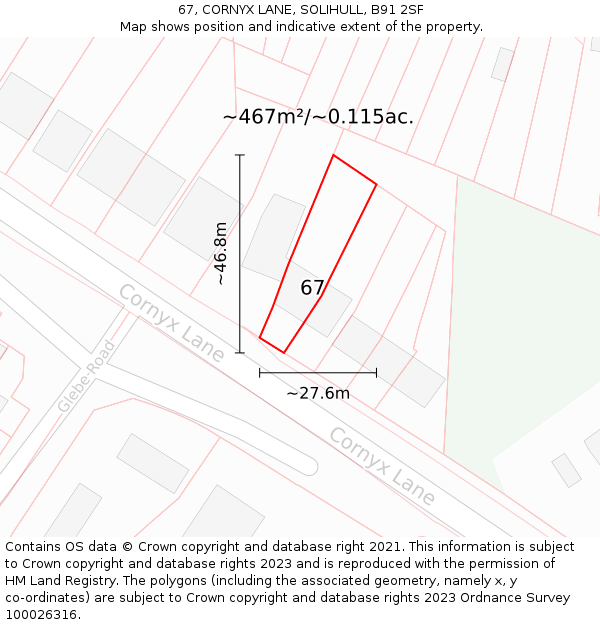 67, CORNYX LANE, SOLIHULL, B91 2SF: Plot and title map