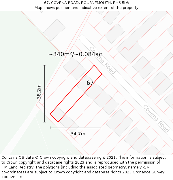 67, COVENA ROAD, BOURNEMOUTH, BH6 5LW: Plot and title map