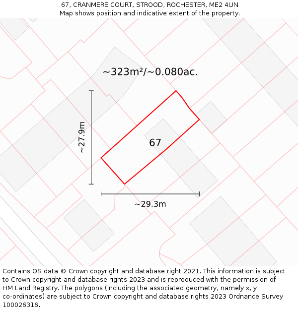 67, CRANMERE COURT, STROOD, ROCHESTER, ME2 4UN: Plot and title map