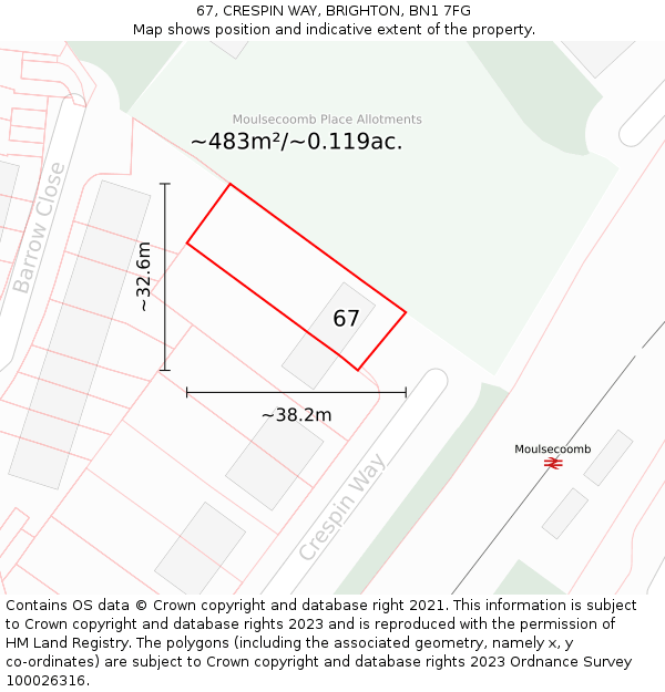 67, CRESPIN WAY, BRIGHTON, BN1 7FG: Plot and title map